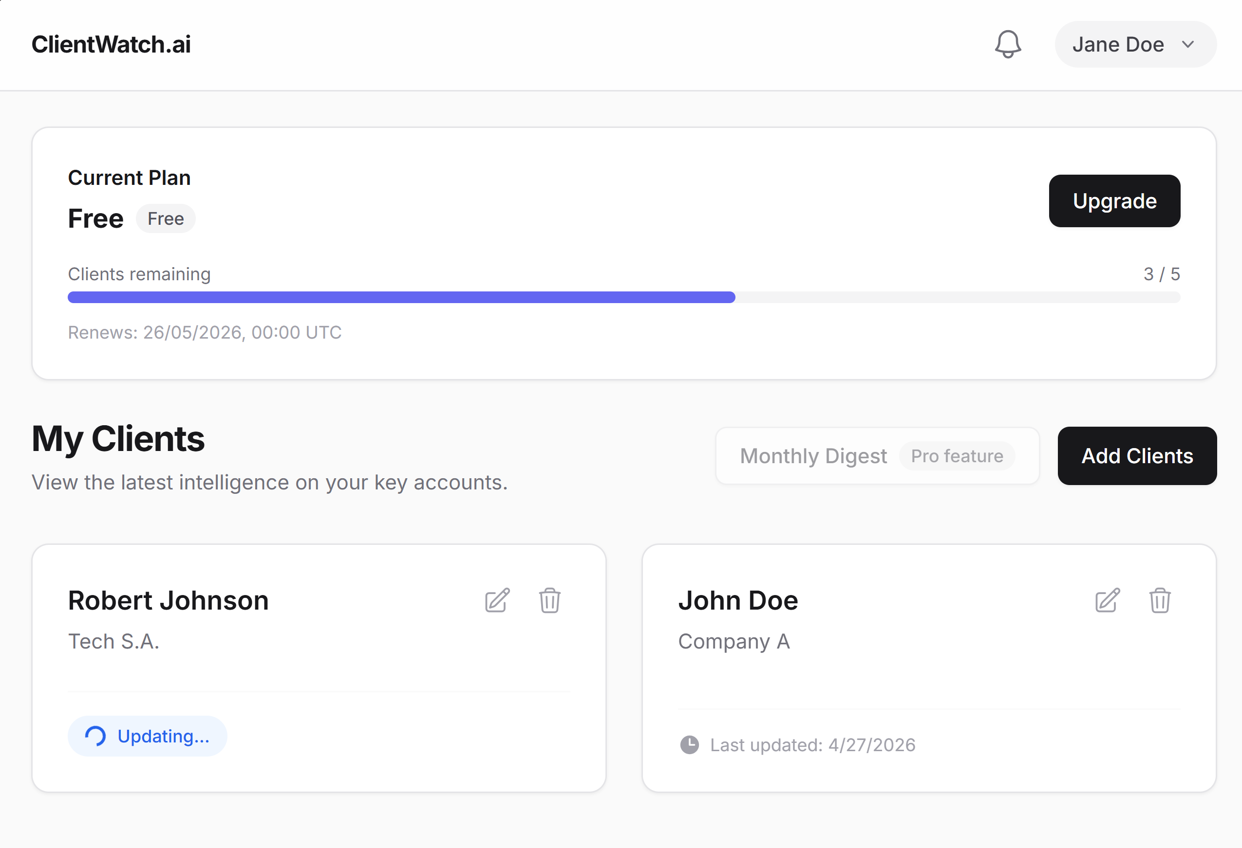 ClientWatch Dashboard Interface